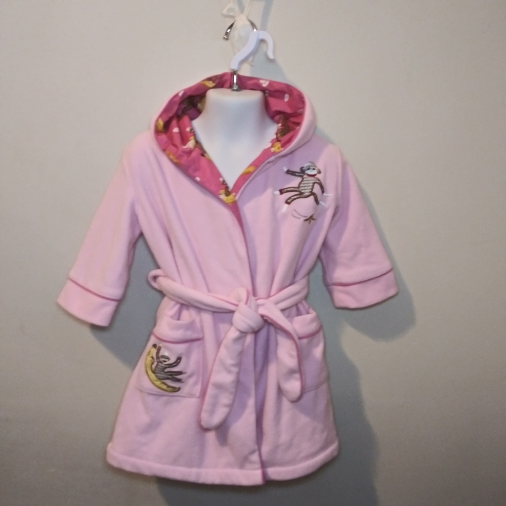 3/$18 Nick & Nora Baby Pink Fleece Sock Monkey Robe